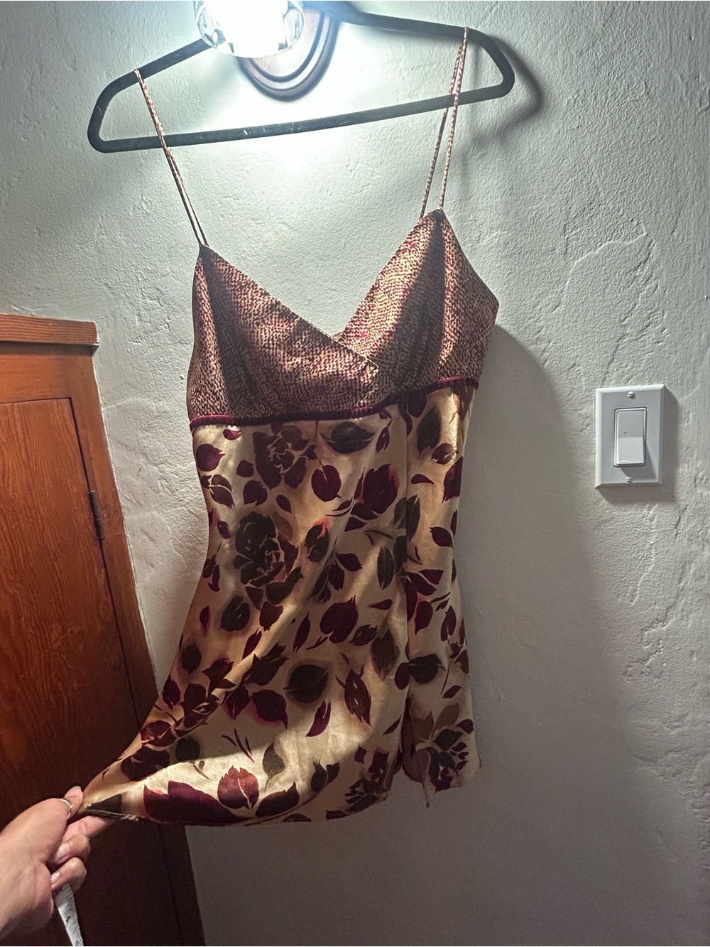 Victoria's Secret Floral-Print Satin Slip in Gold and Burgundy